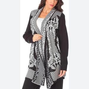 Roaman's Size 18 / 20 Cardigan Sweater Diamond Cage Open Front Cozy Knit Relaxed